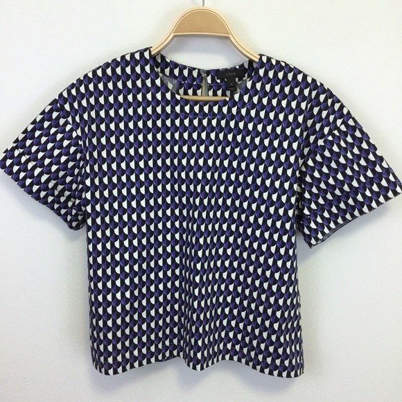 J. Crew Tops - J. Crew Geometric Print White Black Blue Blouse 4